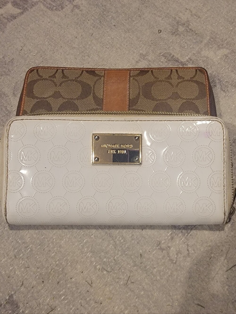 Michael Kors White Patent MK Logo Zip-Around Wallet And Coach Signature Wallet